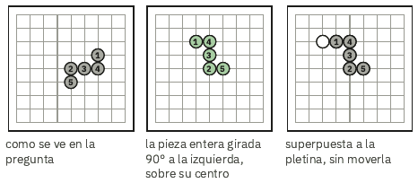 Pletina: la pieza D girada 90 grados a la izquierda encaja
